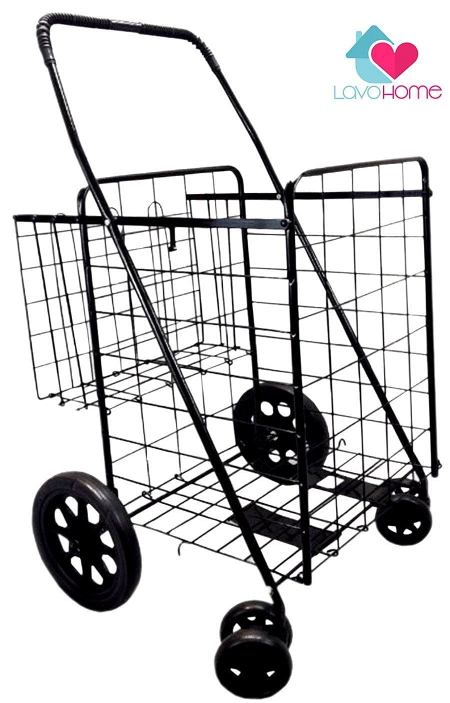 Max load 150 LB Folding Super Jumbo Shopping Cart 360°-Sturdy Durable-Black 