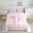 thumbnail image 2 of jejeloiu Initial Letter P Full Size Comforter Sets,Girls Kawaii Bowknot Bedding Comforter Set,Pink White Bedding Sets For Kids,Breathable Bedroom Decoration Reversible,3 Pieces, 2 of 8
