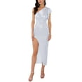 thumbnail image 1 of INSPIRE CHIC Vestido de Mujer de Un Hombro con Brillo Metálico, Cintura con Nudo, Falda con Abertura, Maxi Vestido de Cóctel XL Blanco, 1 of 6