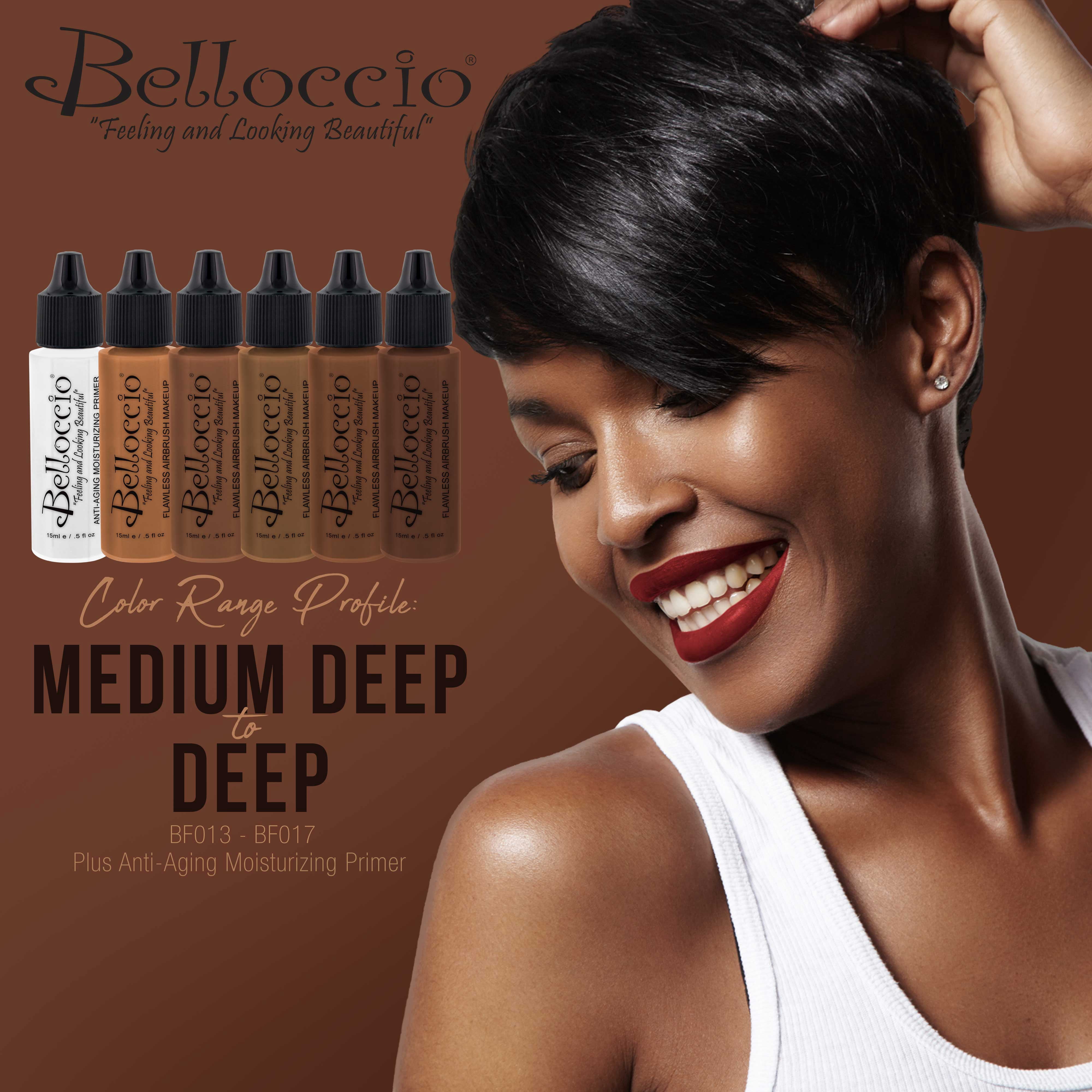 DARK Color Shade Airbrush Makeup Foundation Set of Belloccio's Professional Cosmetic Airbrush Makeup in 1/2 oz Bottles