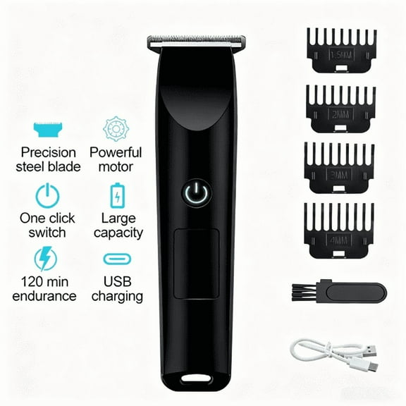 Olurrisa Professional Cordless Electric Shaver for Men, 8-in-1 Hair Clipper & Beard Trimmer with 4 Guide Combs, Rechargeable & Waterproof - Black