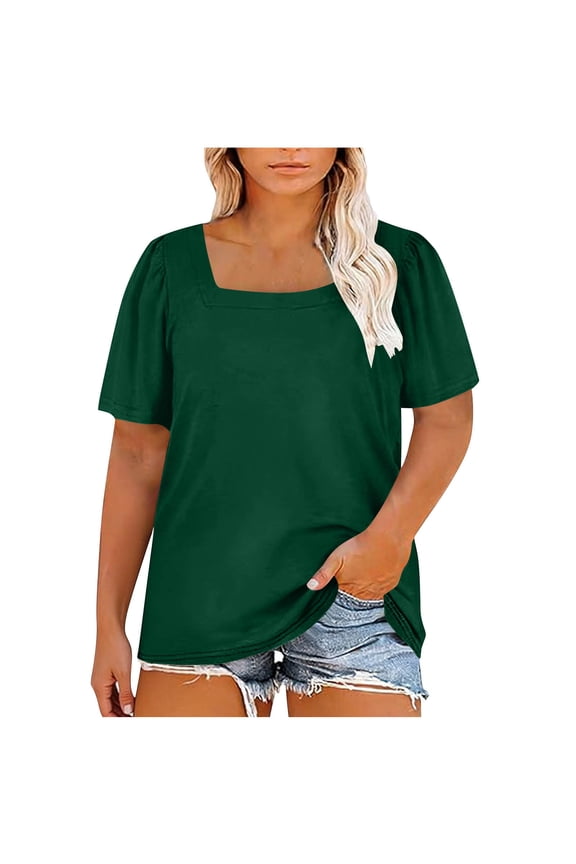 Plus Size Tunic Tops for Women Fashion Short Sleeve Square Neckline Loose Shirts Business Dressy Work Blouses