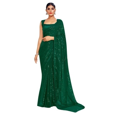 Sarees For Women Bollywood Faux Georgette Saree || Sequence Embroidered Indian Sari & Unstitched Blouse