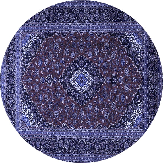 Ahgly Company Machine Washable Indoor Round Medallion Blue Traditional Area Rugs, 8' Round