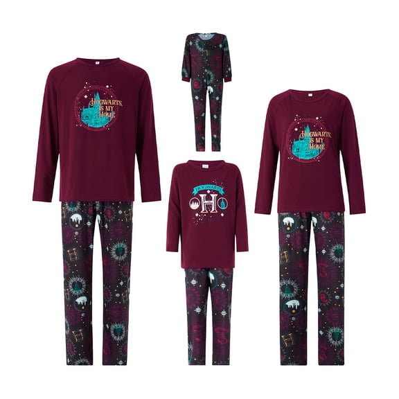 Christmas Family Matching Pajamas Letter Castle Print Long Sleeve Sleepwear for Mom/Dad/Kid/Baby