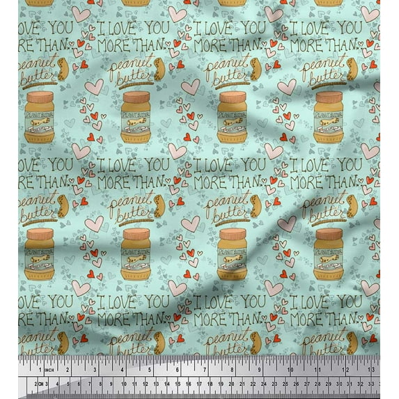 Soimoi Green Viscose Chiffon Fabric Text & Peanut Butter Food Decor Fabric Printed Yard 42 Inch Wide