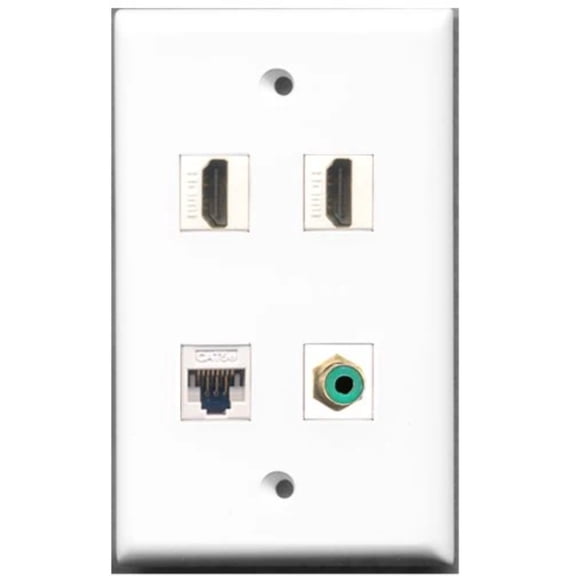 RiteAV - 2 Port HDMI 1 Port RCA Green 1 Port Cat5e Ethernet White Wall Plate