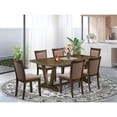 thumbnail image 2 of East West Furniture 7 Piece Dinner Table Set - A Distressed Jacobean Top Dinner Table with Trestle Base and 6 Coffee Linen Fabric Wood Dining Chairs - Distressed Jacobean Finish, 2 of 2