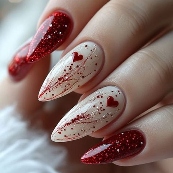Valentine's Day Red Heart Nail Stickers, 24-Piece Full Set of Finished Wearable False Nails, Easy to Apply Nail Art Patches for Hands and Toes