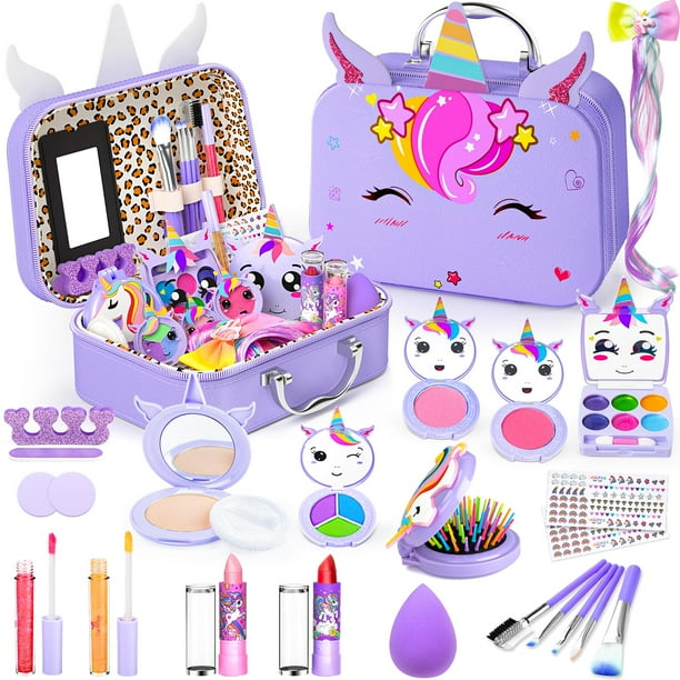 Kit de maquillaje masivo con diseño de unicornio lavable para niñas