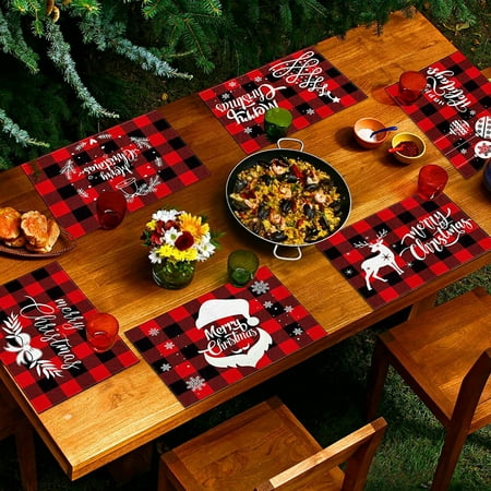 

Deyuer Table Mat Xmas Element Non-slip Flax Merry Christmas Bowl Cup Mug Plate Dish Heat Insulation Pad for Restaurant