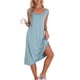 thumbnail image 2 of Camisón de algodón para mujer sin mangas, vestido largo de tanque, chemise de escote redondo, pijamas de salón, camiseta de noche S azul claro, 2 of 6