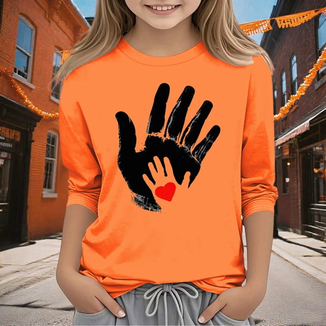 YUNAFFT T-shirts Imprimés Orange pour Enfants, Manches Courtes, Col Rond, Thème Décontracté de Vacances