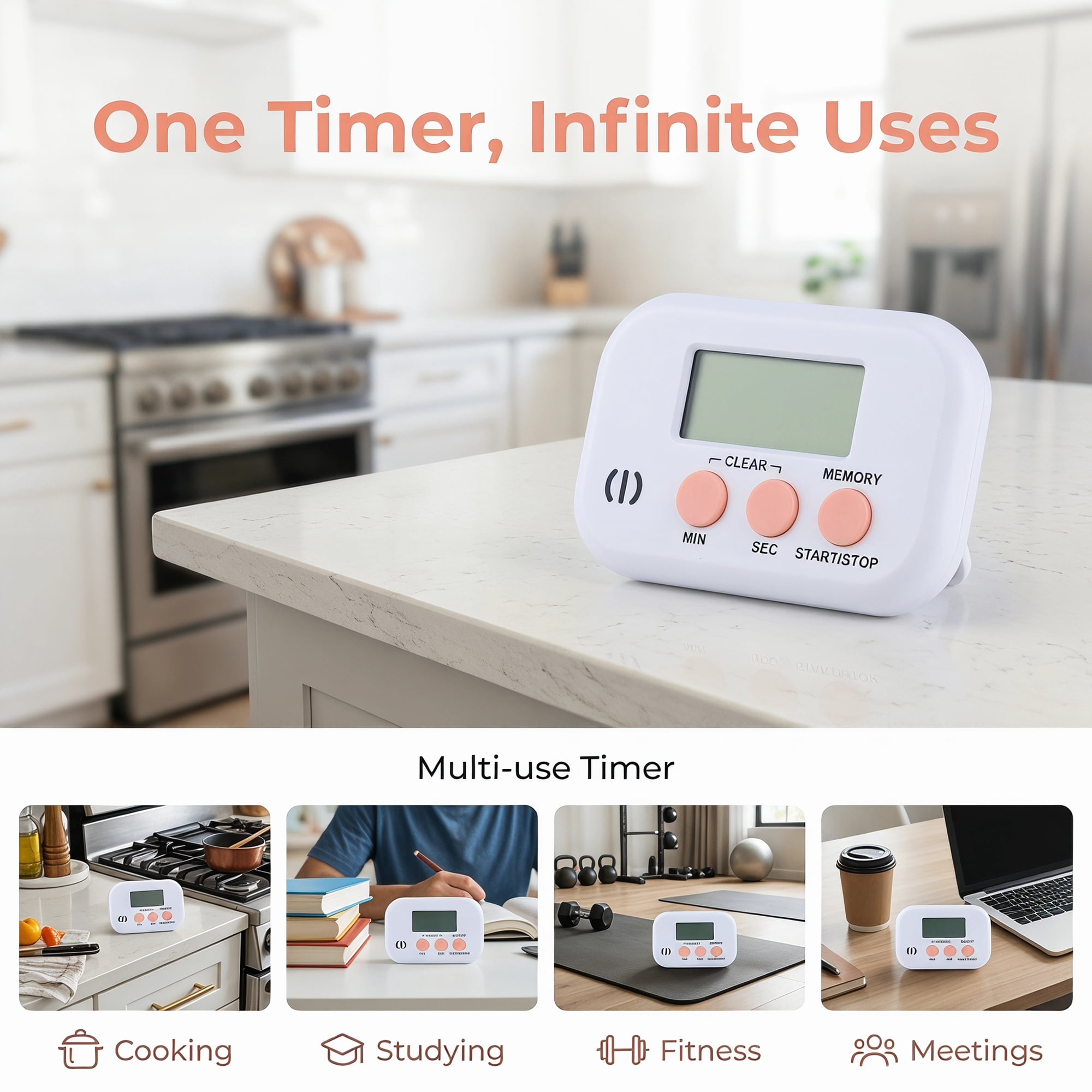 Unique Bargains Digital Loud Alarm Magnetic Backing Timer for Learning White-pink