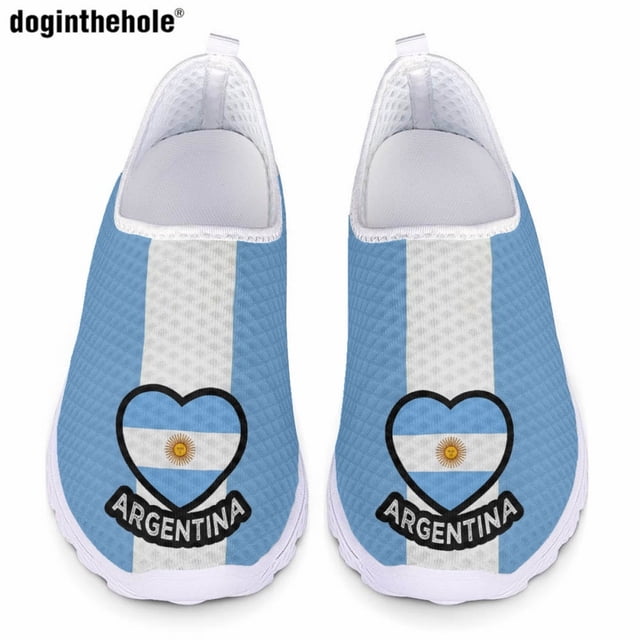 Doginthehole - Zapatillas planas informales con estampado de bandera de Argentina, zapatillas de deporte de moda para mujer, cómodas y transpirables de malla para verano