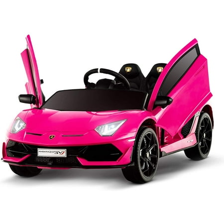 Uenjoy Pink Electric 12 V Lamborghini Aventador SVJ Powered Ride-On with Remote Control