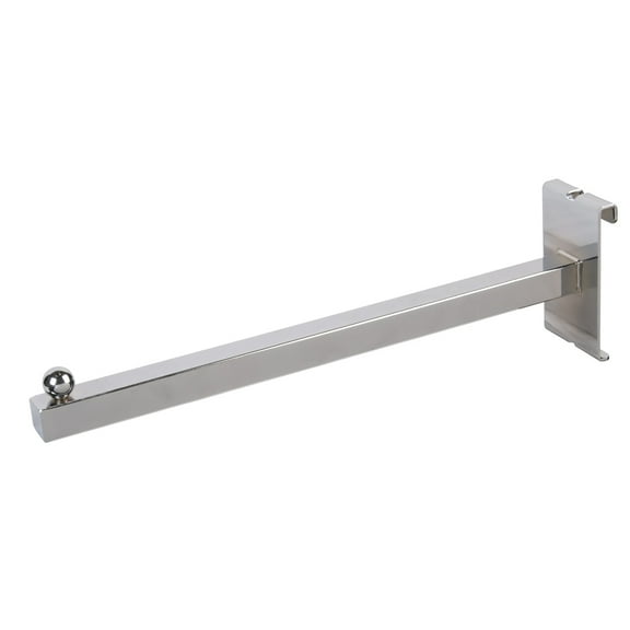 Econoco GW/11 Chrome Square Tubing Straight Arm, 12" long faceout grid panel accessory, with ball stopper at end - Pack of 24