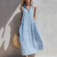 thumbnail image 4 of Asgosdo Women Dresses Collared Sleeveless V Neck Grid Botton Loose Fit Casual Trendy Beach Maxi Dress, 4 of 5
