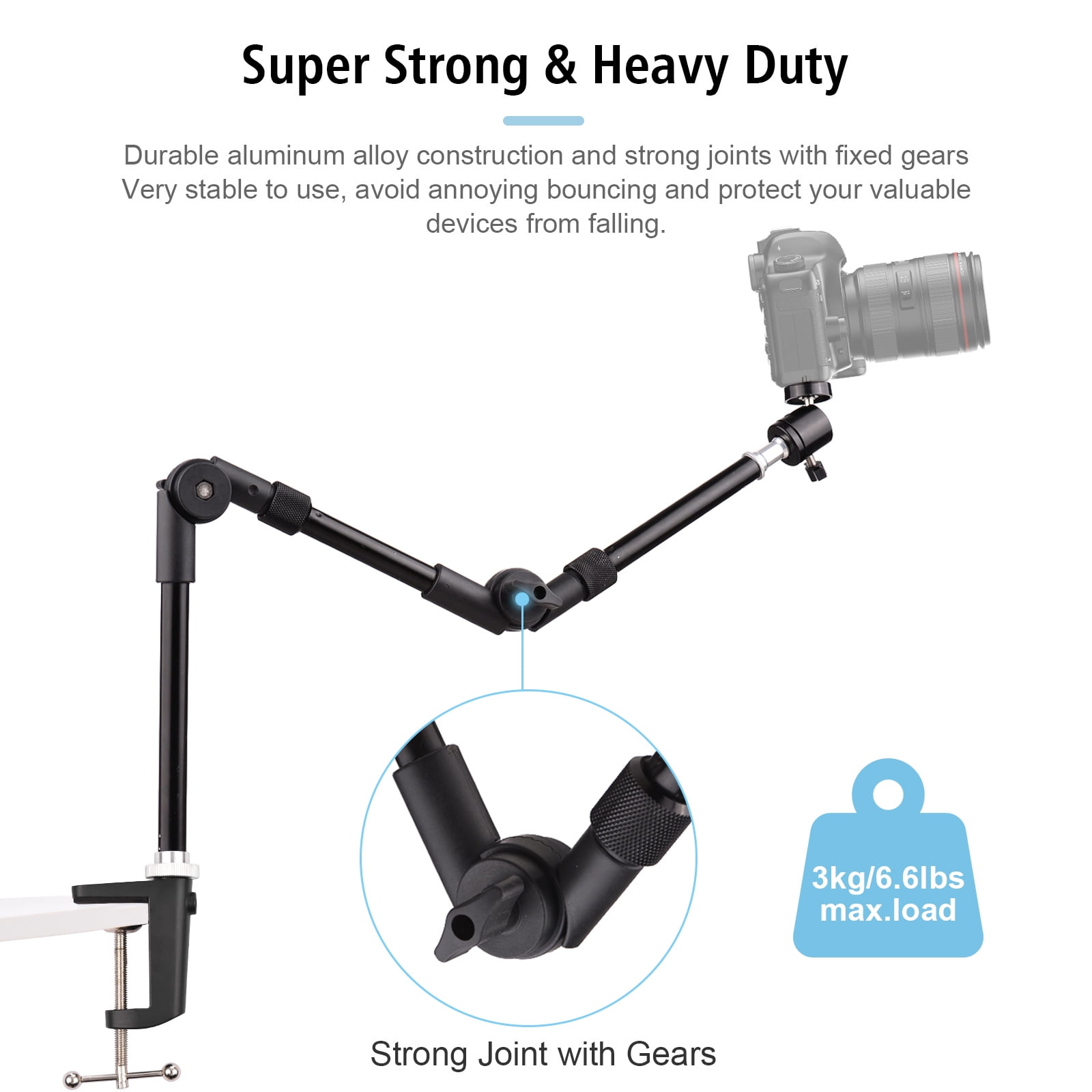 Desk Andoer ST-01 Flexible Foldable Desk Mount Stand Metal Bracket With 1/4 Inch Screw Ballhead Adapter 3kg Load Capacity For Fill Light LED Ring Light Webcam Camera Smartphone