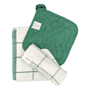 Ambrosia 6 Piece Set | 2 Kitchen Towels 2 Dish Cloths 2 Pot Holders Hunter Green