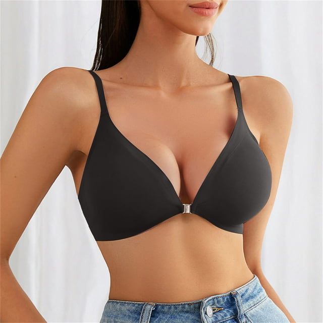 LSLJS Ladies Traceless Comfortable No Steel Ring Breathable Gathering Front Opening Buckle Bra Woman Underwear