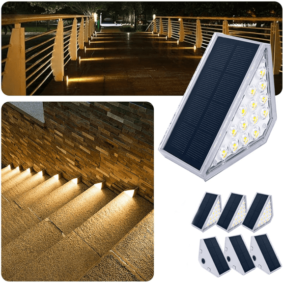 PUCACHI Solar Stair Lights 6 Pack, Outdoor Waterproof IP67, LED Outdoor Step Light, Outdoor Light Decor for Garden Stair, Deck, Front Step, Front Porch, and Patio