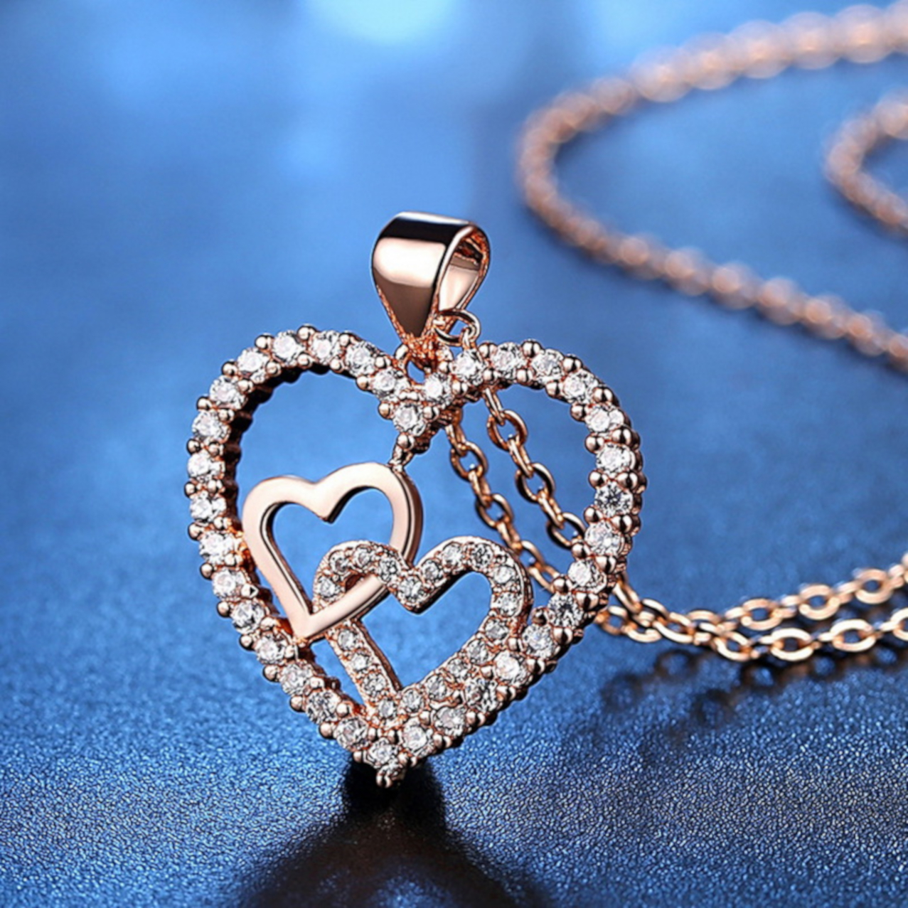 Two Hearts in a Heart Crystal Goldplated Anti-Tarnish Necklace