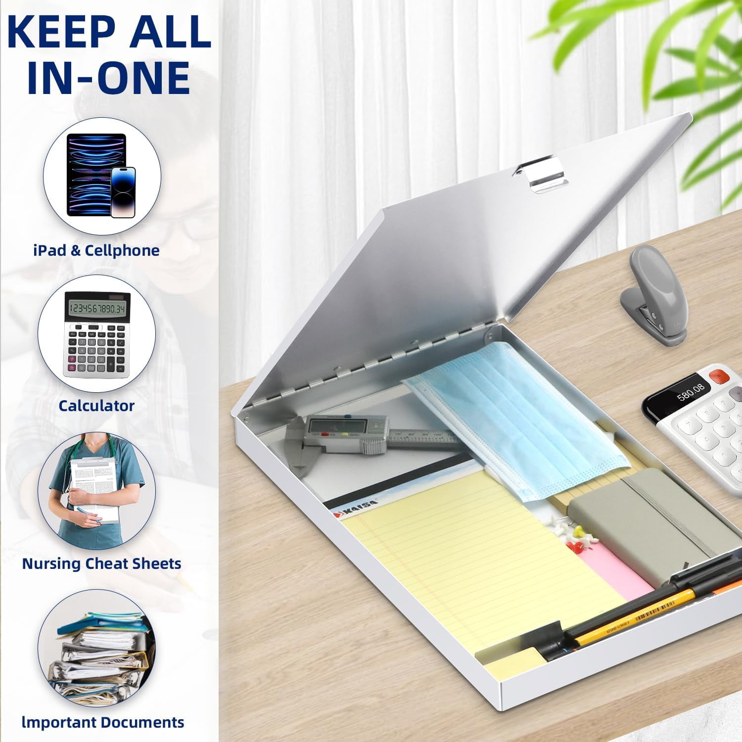 Sunnyclip Sealed Metal Clipboard - Waterproof Aluminum Storage for Letter/Legal Size, Holds 100 Sheets for Construction, Police, Office