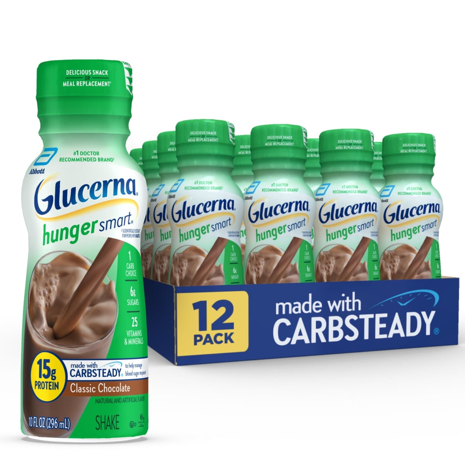 Glucerna Hunger Smart Diabetes Care Shake, Classic Chocolate, 10 Fl Oz, 12 Pack