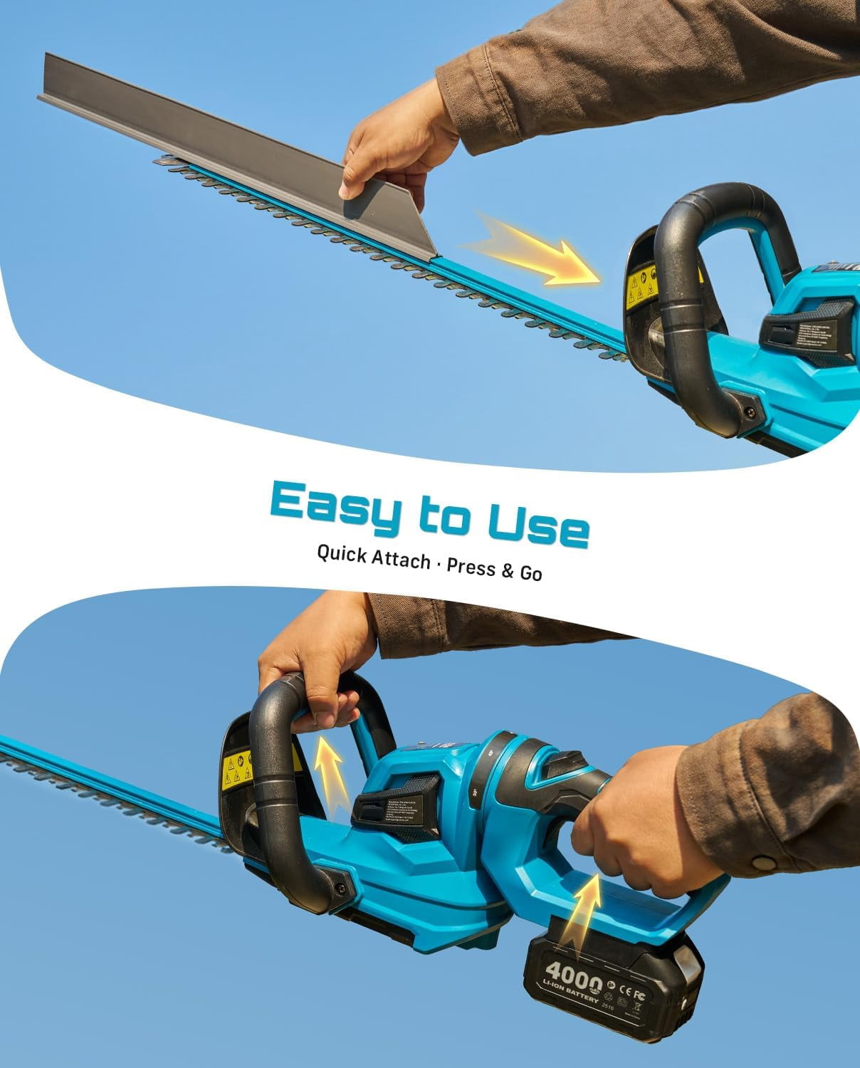 SEESII 22" Cordless Hedge Trimmer: 20V Electric Bush Trimmer with Debris Collector, 2 Pcs 4000mAh Batteries, Dual-Action Blade, 3/4" Blade Gap, Rotatable Handle, Handheld Shrub Hedge Clipper for Yard