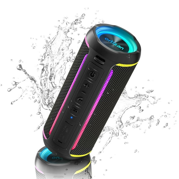 Ortizan Portable Bluetooth Speaker, 40W Loud Sound and Deep Bass, IPX7 Waterproof, True Wireless Stereo, Bluetooth 5.3, Colorful Flashing Lights, Preset EQ, USB Play, for Home, Outdoor, Party, Black