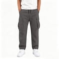 thumbnail image 5 of SERTG Boys Cargo Pants Elastic Waist Drawstring Loose Straight Leg Work Trousers with Pockets for Kids School Daily Wear Casual Sportswear Bottoms, 5 of 8