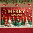 thumbnail image 5 of Red Background Christmas Banner Gold Snowflakes Merry Christmas Display Star-topped Colorful Christmas Trees Xmas Backdrop for Christmas Party Holiday Celebration Indoor Decoration, 5 of 9