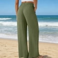 thumbnail image 3 of Women's High Waist Boho Linen Palazzo Pants Lightweight Wide Leg Summer Work Pants Army Green L, 3 of 4