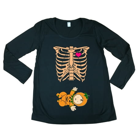 

Long Sleeve Baby Skeleton Pumpkin Halloween Funny Maternity DT T-Shirt Tee