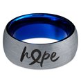 thumbnail image 2 of Tungsten Optomistic Hope Awareness Ribbon Band Ring 8mm Men Women Comfort Fit Blue Dome Brushed Gray Polished, 2 of 4
