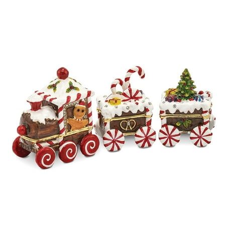 Bejeweled Trinket Box - Bejeweled Pewter Candy Cane Train Trinket Box