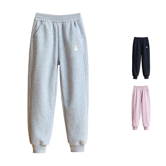 ZXLBBD Girl's Elastic Waist Joggers Sweatpants with Embroidery Design Loose Fit Sporty Trousers for Big Kids Fall Durable Casual Outdoor,Light Gray,Size 15 Y-16 Y
