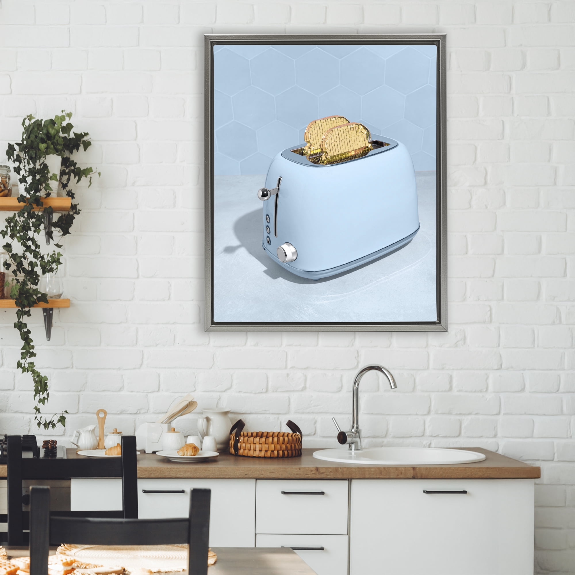 Stupell Industries Golden Disco Toaster Over Gray Framed Floater Canvas Wall Art, design by LISH Creative