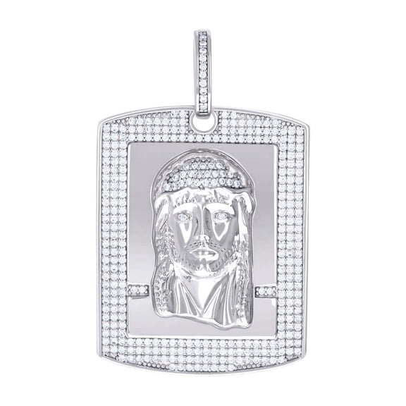 925 Sterling Silver Mens Cubic Zirconia Jesus Religious Charm Pendant 48.7x29.7mm Wide Necklace for Men