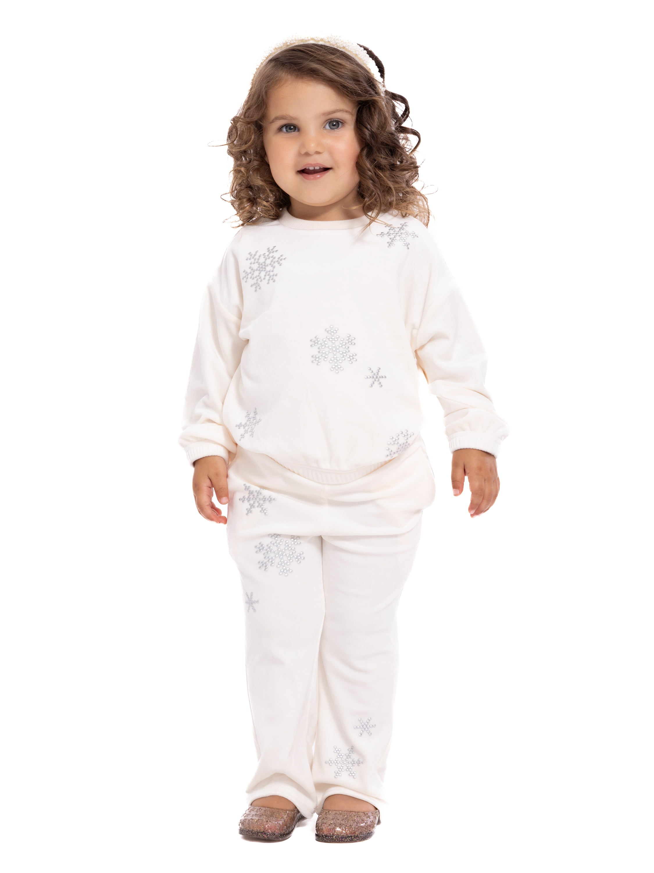 Wonder Nation Toddler Girls Embellished Velour Sweatshirt and Flare Pants Set, 2-Piece, Sizes 12M-5T