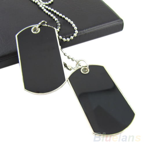 Black Stainless Steel With Double Dog Tag Ball Chain Necklace