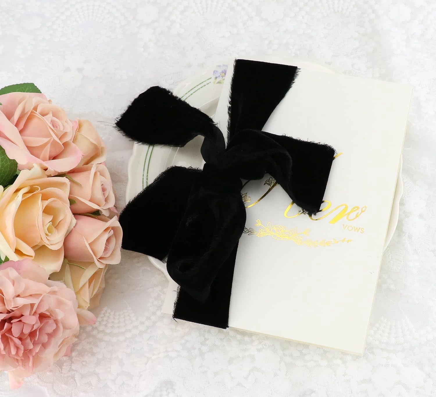 2 Inch Black Velvet Ribbon Hand Torn Ribbon Silk Frayed Edge for Bridal Bouquets Invitations Wedding Vow Books Gift Baskets Hair Bows 3 Yards