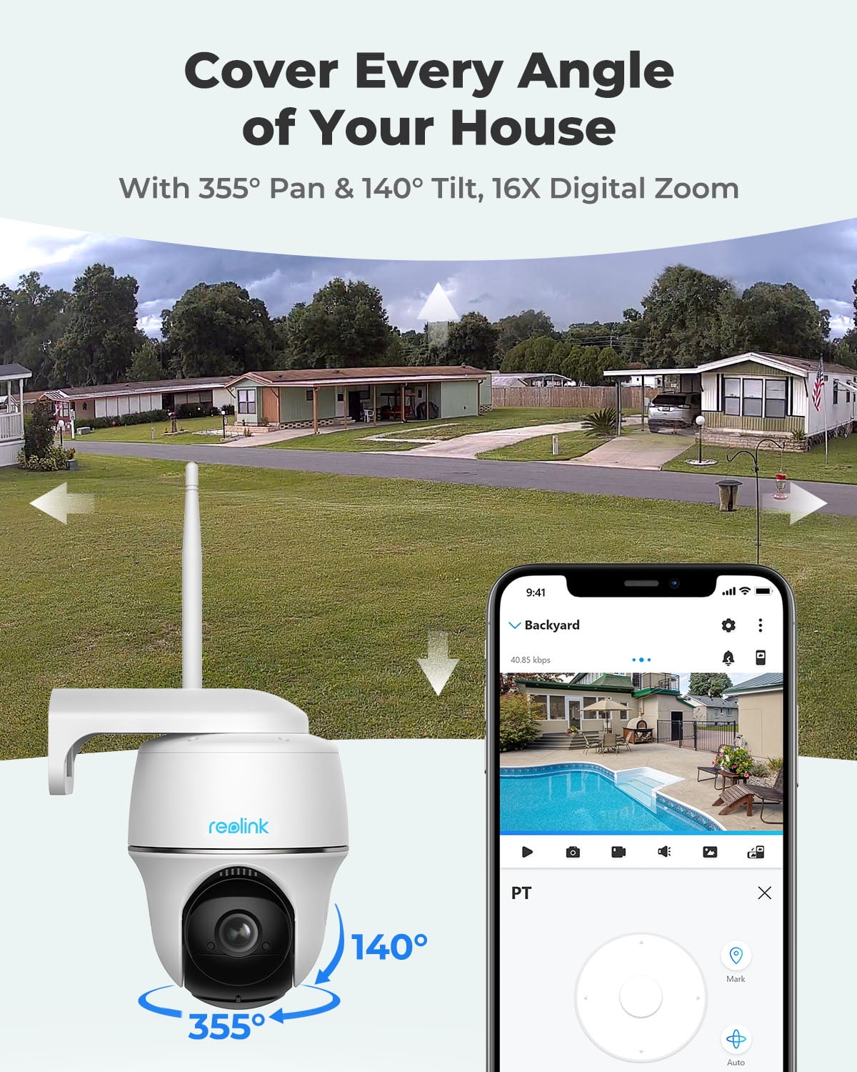 Reolink 4MP Pan Tilt 2.4/5GHz WIFI Outdoor Security Battery-Powered Camera, Smart Person/Vehicle Detect, 2-way Audio, PIR Motion, Night Vision, Support Google Assistant - Argus Series Cam+Solar Panel
