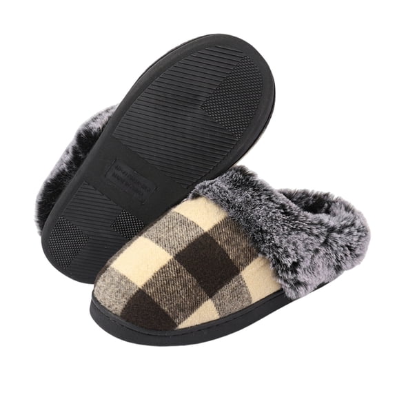 Xfvqtps Fuzzy Slippers for Womens Fluffy Slippers Large Size Retro Chessboard Pattern Plush Edge Memory Foam Thick Bottom Non Slip Indoor House Warm Winter Cozy Slippers Beige