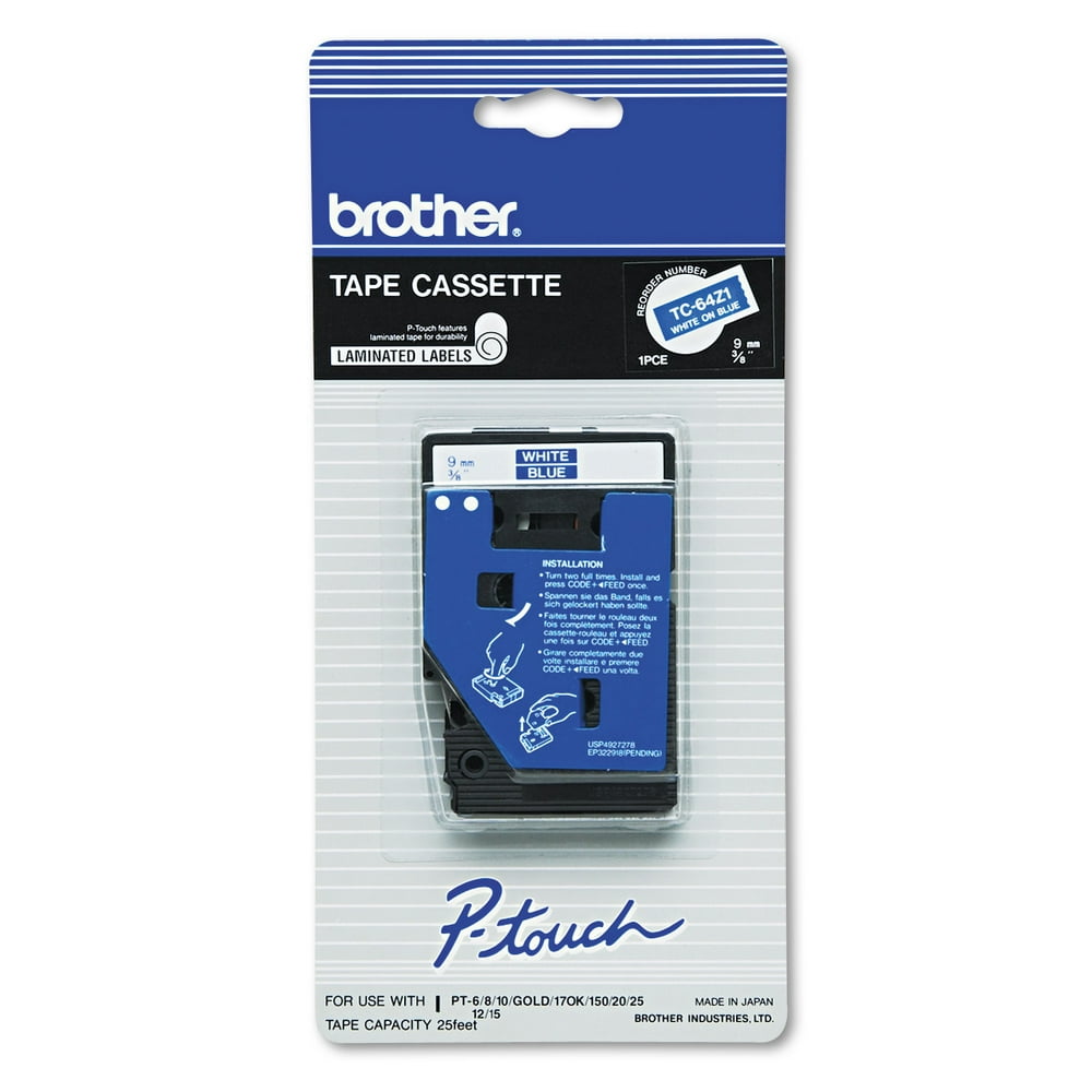 Brother PTouch TC Tape Cartridge for PTouch Labelers, 3/8"w, White on