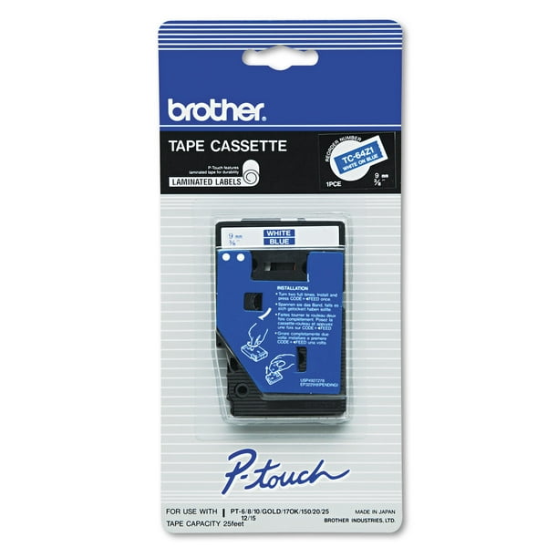 Brother PTouch TC Tape Cartridge for PTouch Labelers, 3/8"w, White on