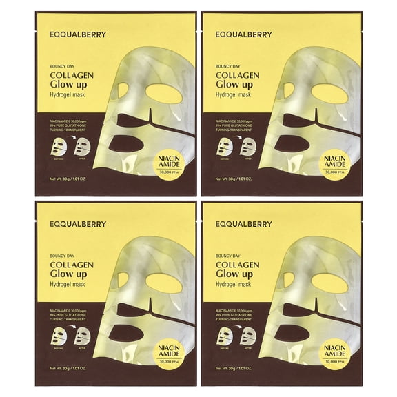 EQQUALBERRY Collagen Glow Up Hydrogel Beauty Mask , 4 Masks, 1.01 oz (30 g) Each