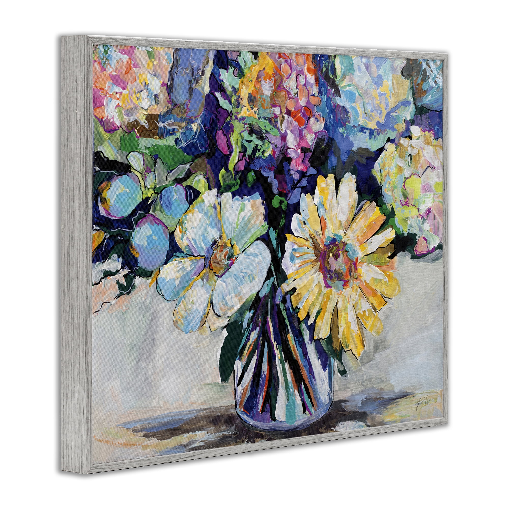 Stupell Industries Exciting Times Bouquet Botanical & Floral Painting Gray Framed Art Print Wall Art, 14 x 11