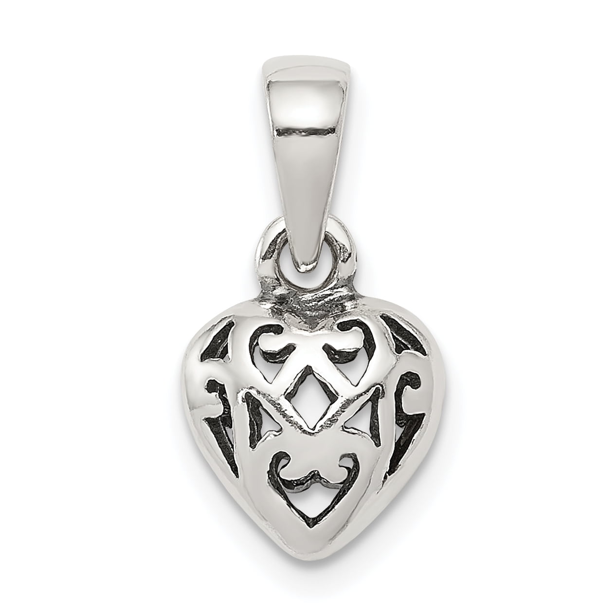 Sterling Silver Antiqued Puff Heart Pendant 